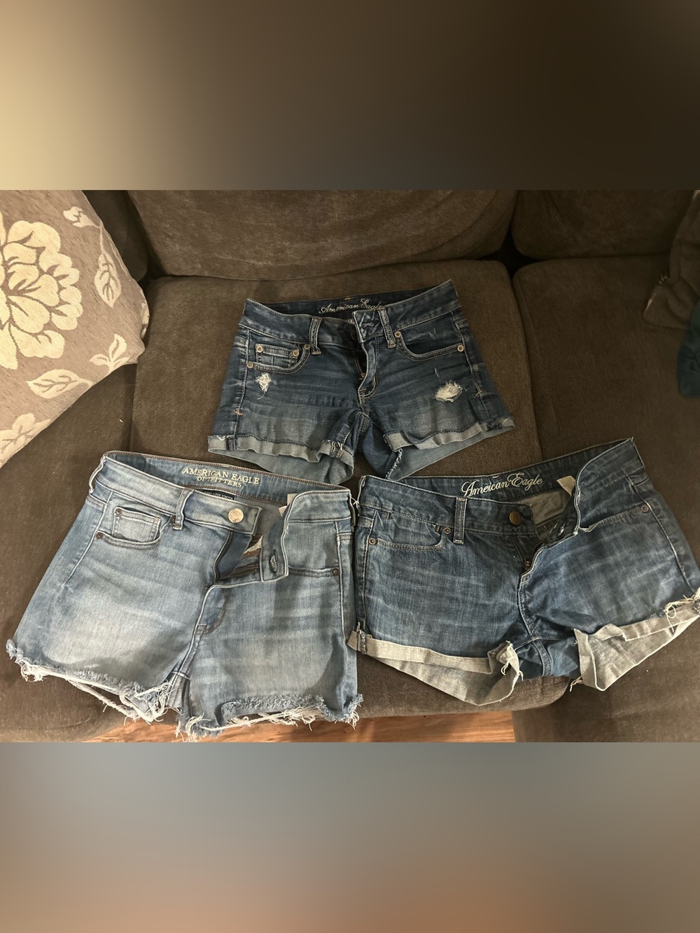3~American Eagle Outfitters Women's Blue Denim Shorts - Distressed & Rolled Hems